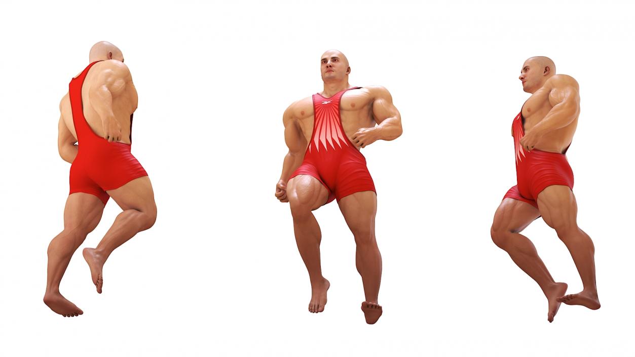 3D Muscular Male Running Pose in Reebok Red Singlet model