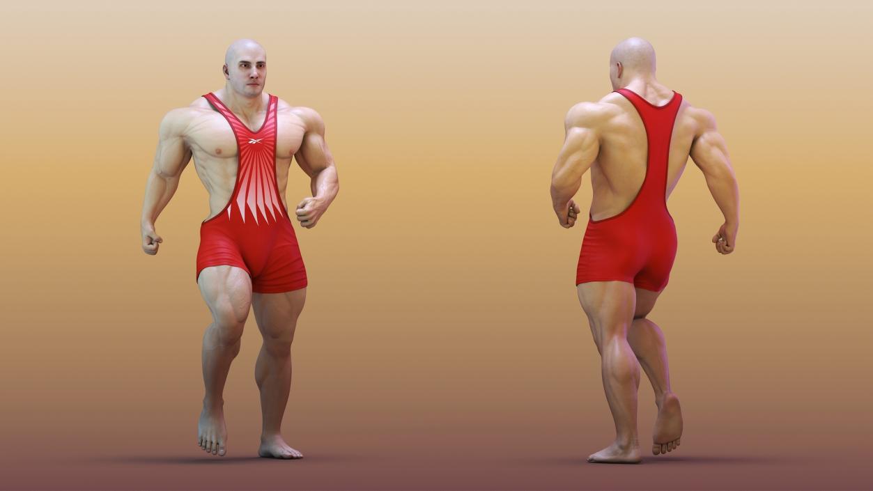 3D Muscular Male Running Pose in Reebok Red Singlet model