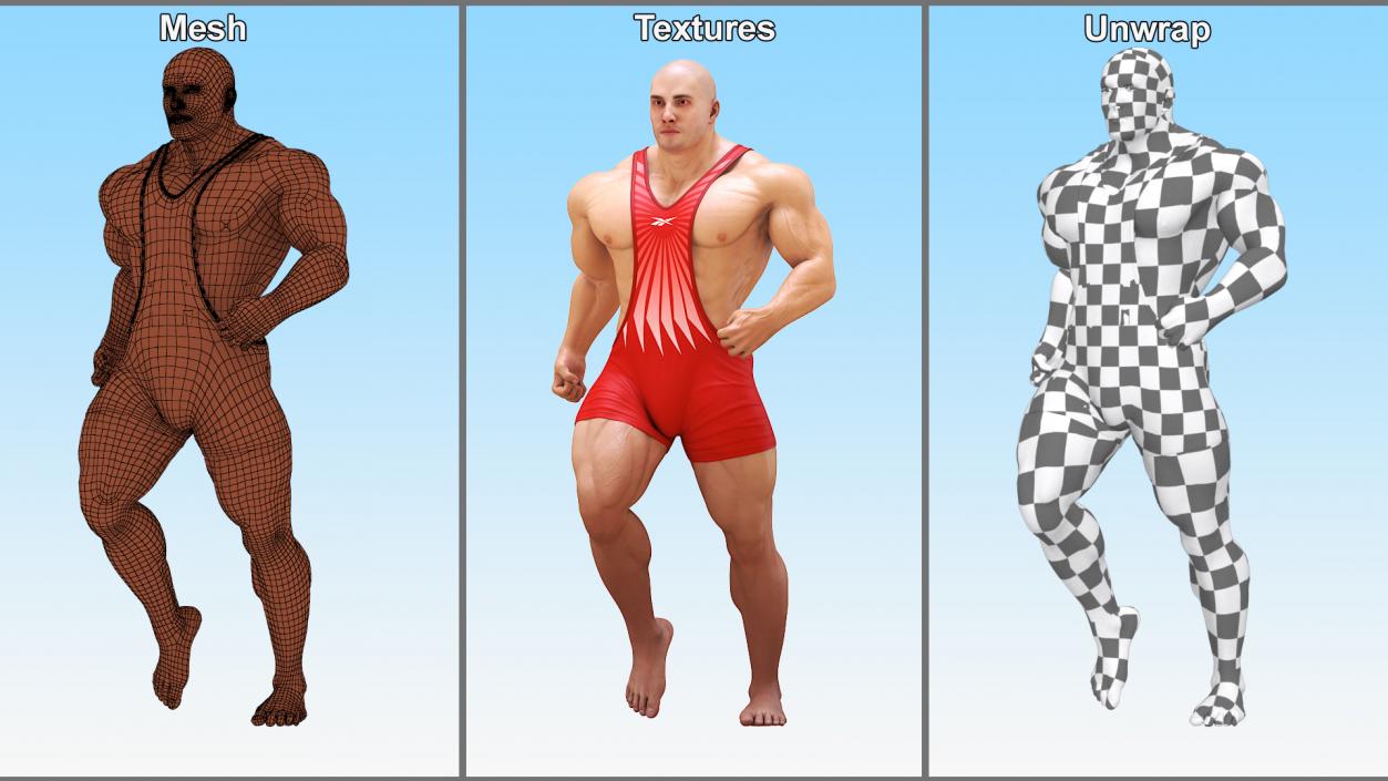 3D Muscular Male Running Pose in Reebok Red Singlet model