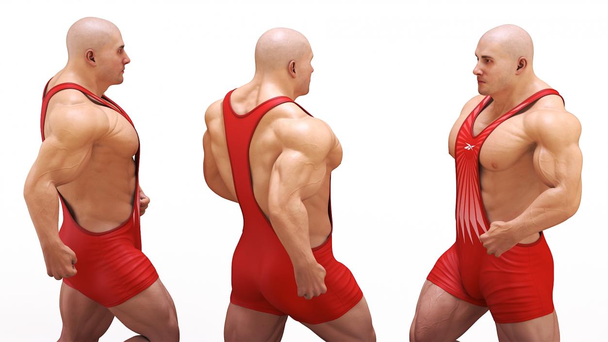 3D Muscular Male Running Pose in Reebok Red Singlet model