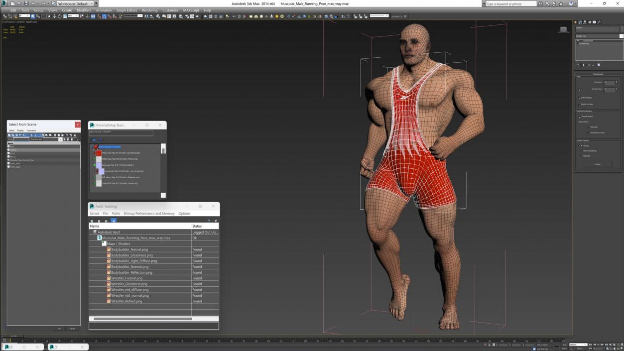 3D Muscular Male Running Pose in Reebok Red Singlet model