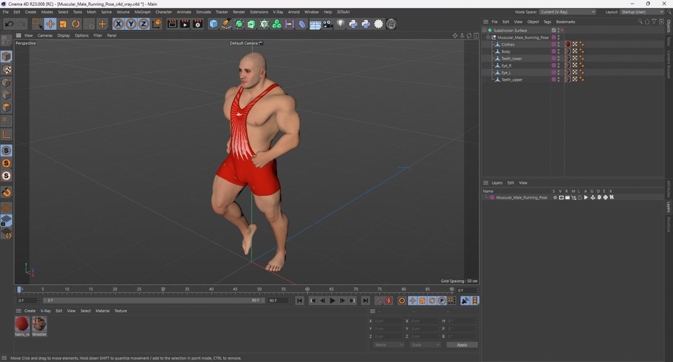 3D Muscular Male Running Pose in Reebok Red Singlet model