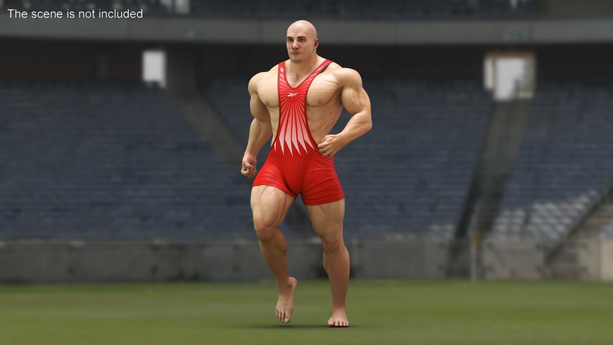 3D Muscular Male Running Pose in Reebok Red Singlet model