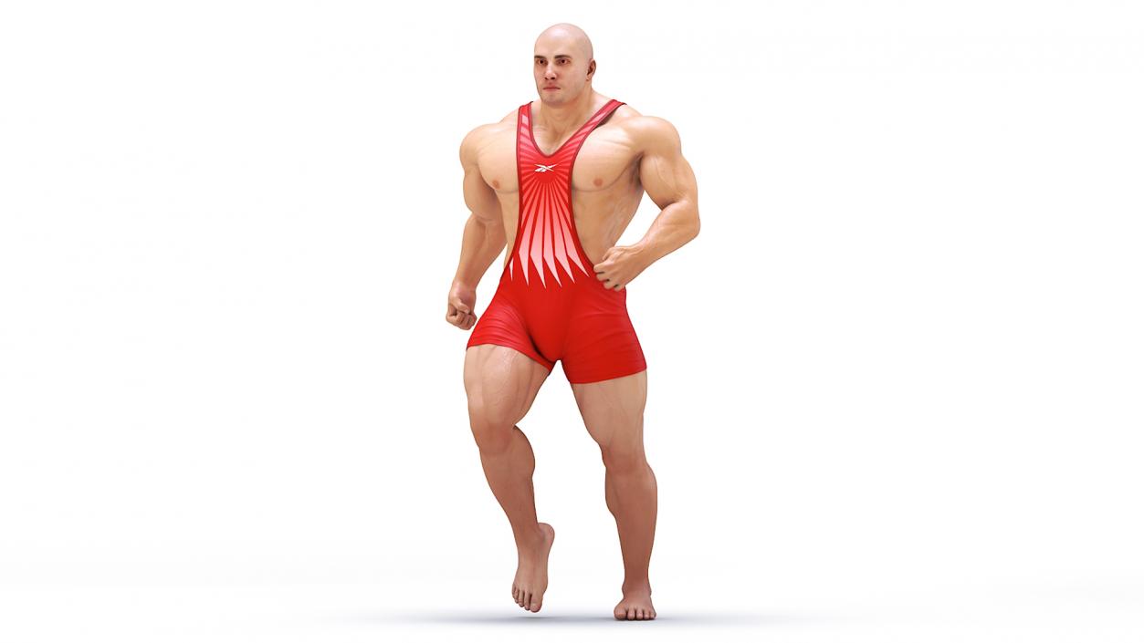 3D Muscular Male Running Pose in Reebok Red Singlet model