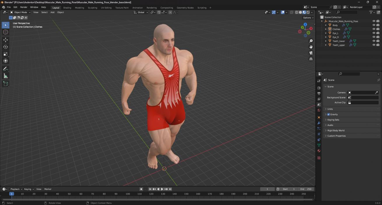 3D Muscular Male Running Pose in Reebok Red Singlet model