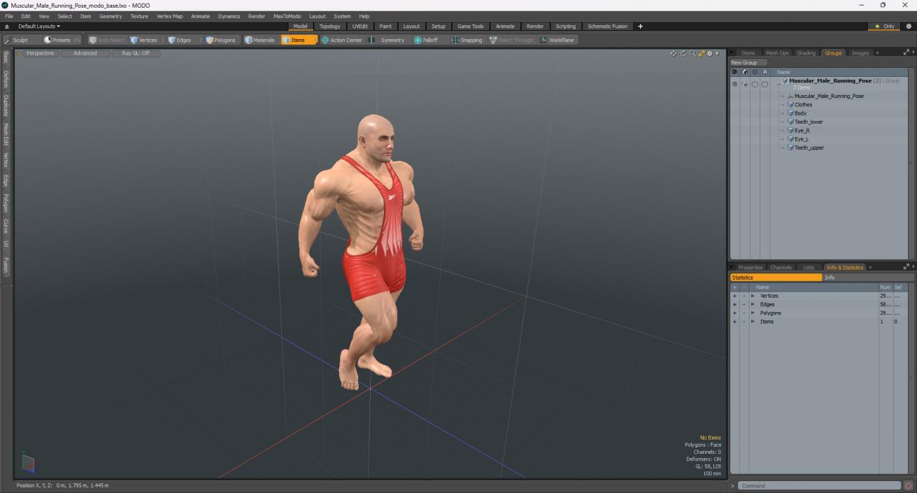 3D Muscular Male Running Pose in Reebok Red Singlet model