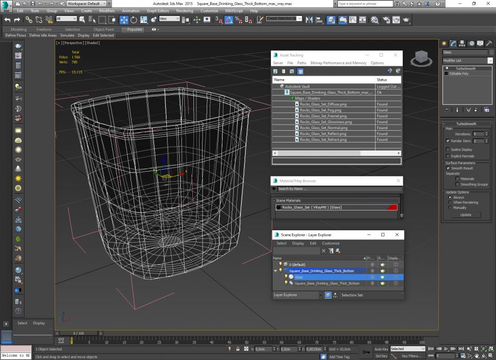 Square Base Drinking Glass Thick Bottom 3D model