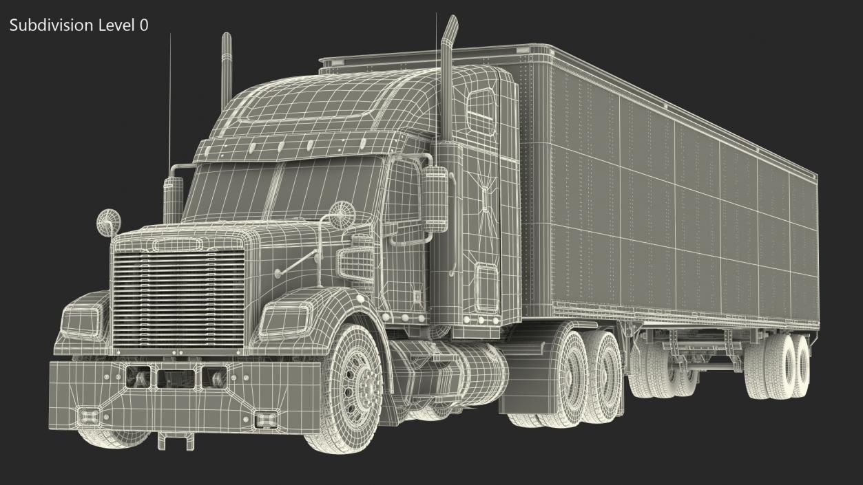 Heavy Duty Long Hood Truck with Semi Trailer 3D model