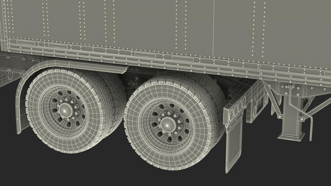 Heavy Duty Long Hood Truck with Semi Trailer 3D model