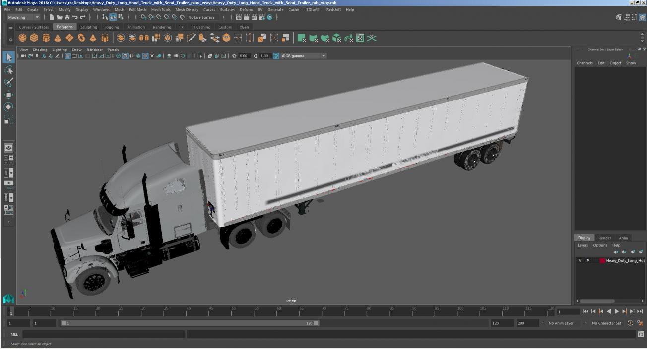 Heavy Duty Long Hood Truck with Semi Trailer 3D model