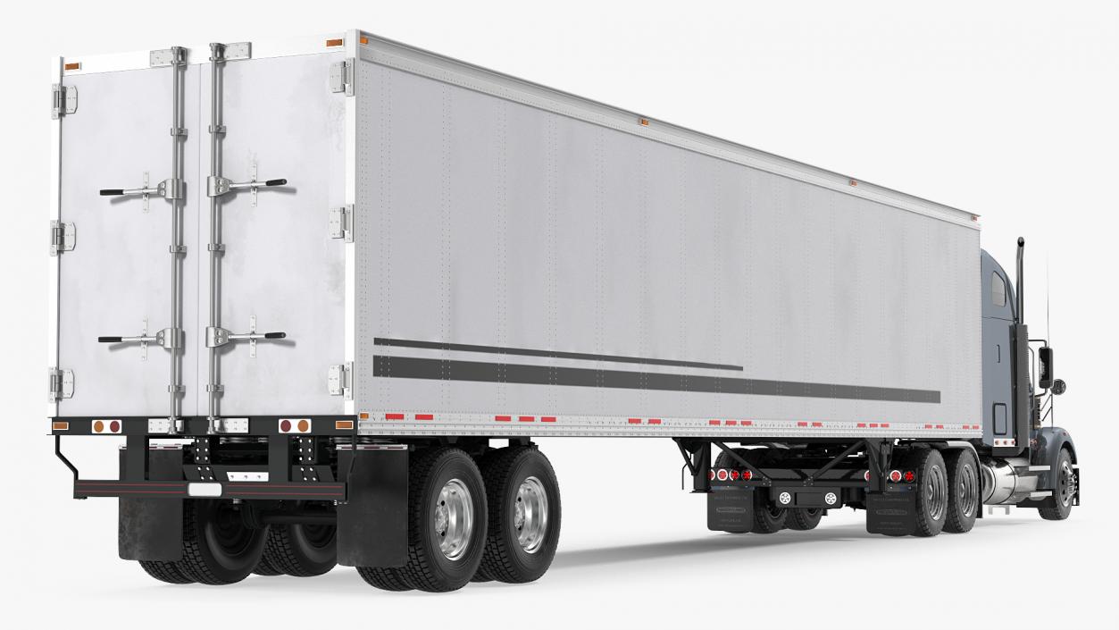 Heavy Duty Long Hood Truck with Semi Trailer 3D model