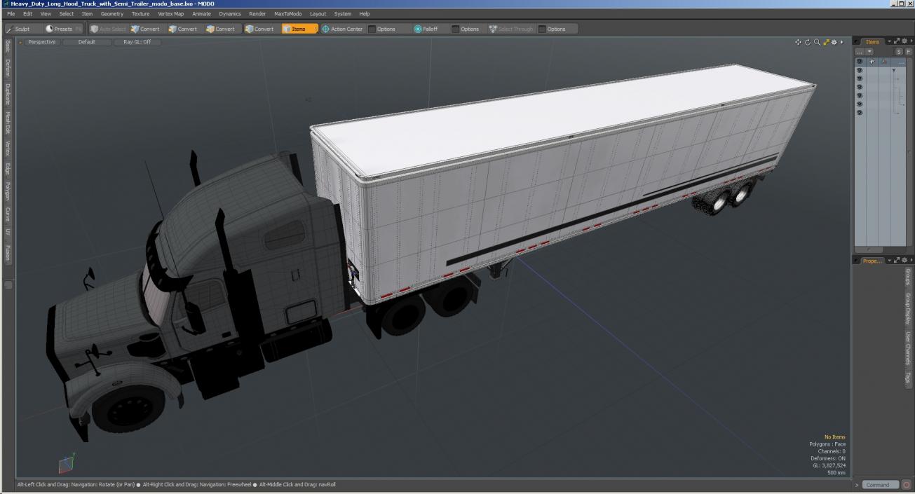 Heavy Duty Long Hood Truck with Semi Trailer 3D model