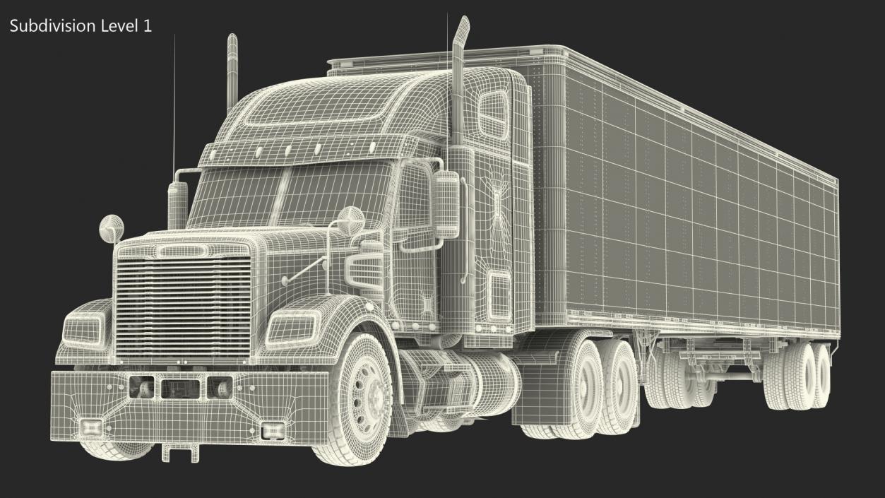 Heavy Duty Long Hood Truck with Semi Trailer 3D model