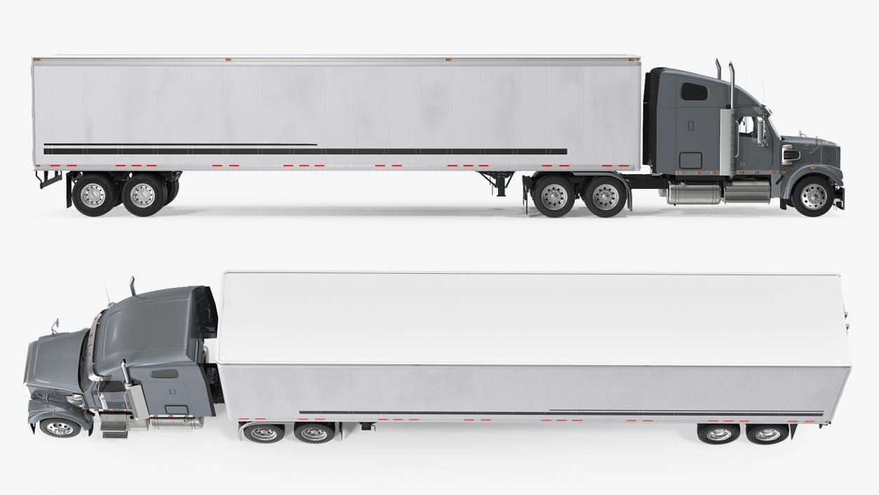 Heavy Duty Long Hood Truck with Semi Trailer 3D model