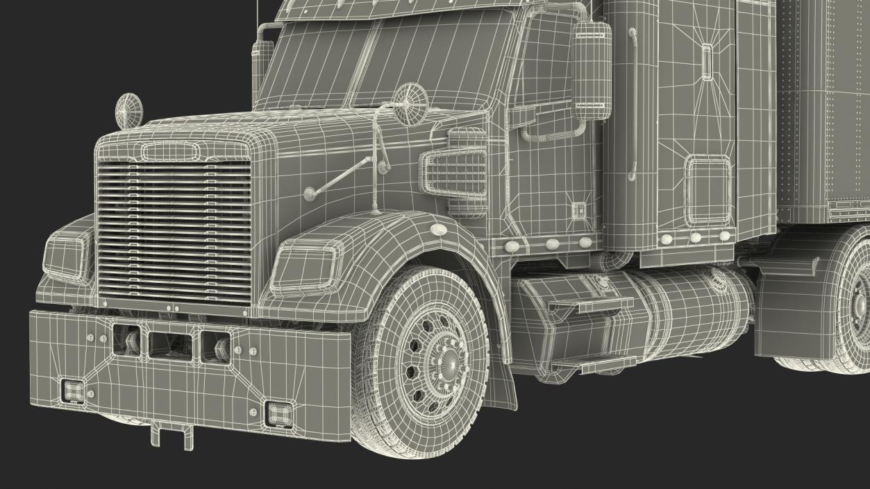 Heavy Duty Long Hood Truck with Semi Trailer 3D model