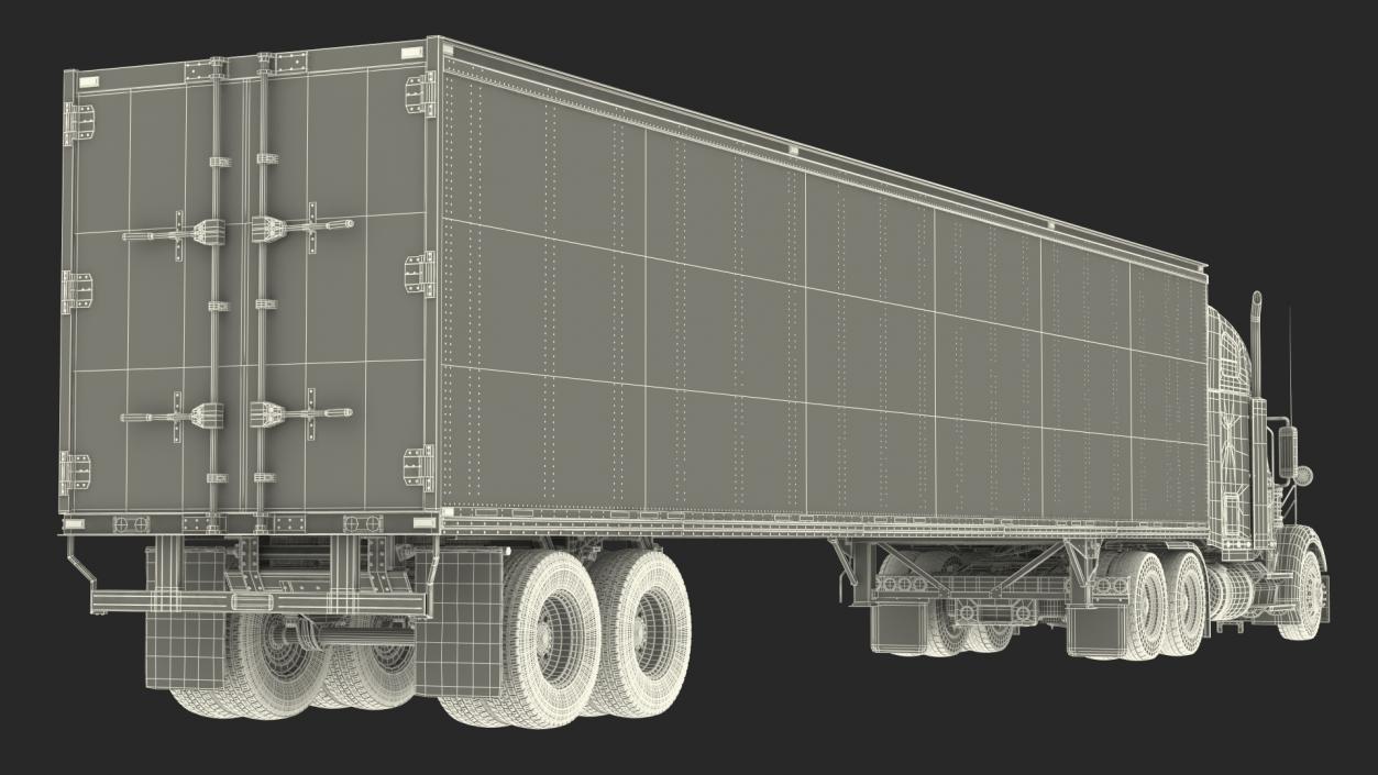 Heavy Duty Long Hood Truck with Semi Trailer 3D model