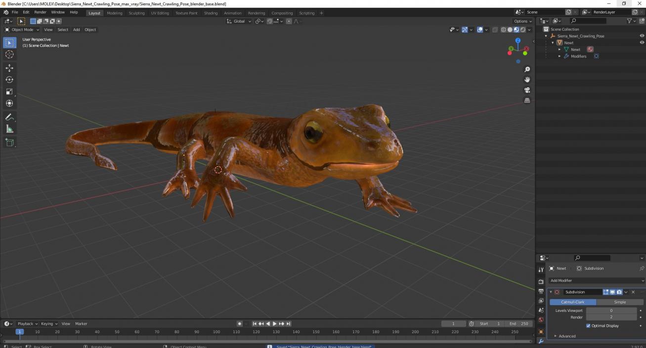 3D model Sierra Newt Crawling Pose