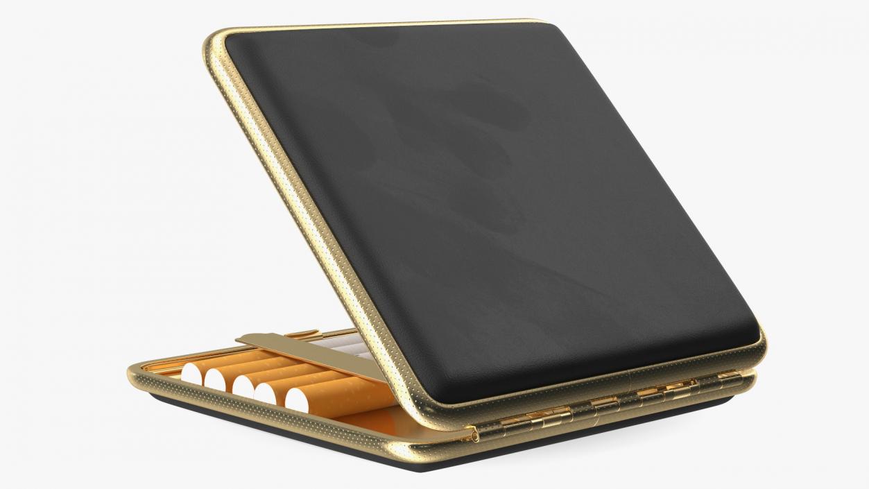 3D Metal Cigarette Case Gold and Black with Cigarettes