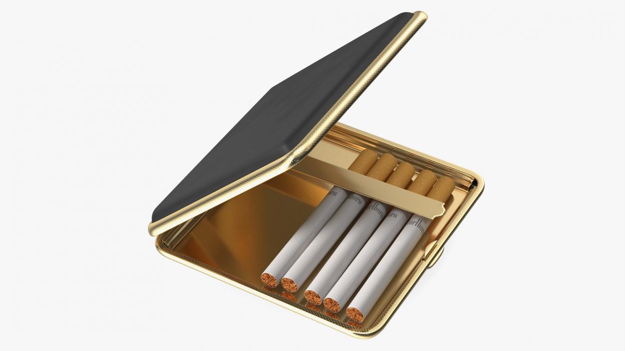 3D Metal Cigarette Case Gold and Black with Cigarettes