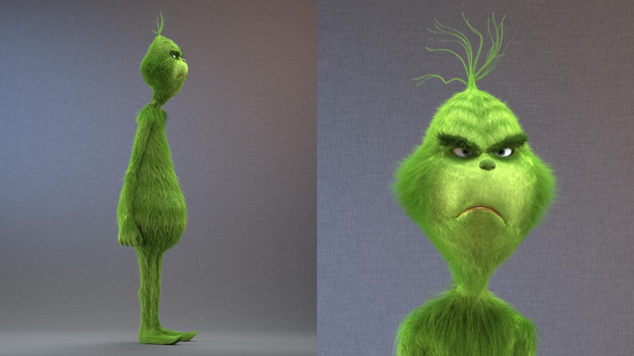 3D model Cartoon Grinch Character with Fur Rigged