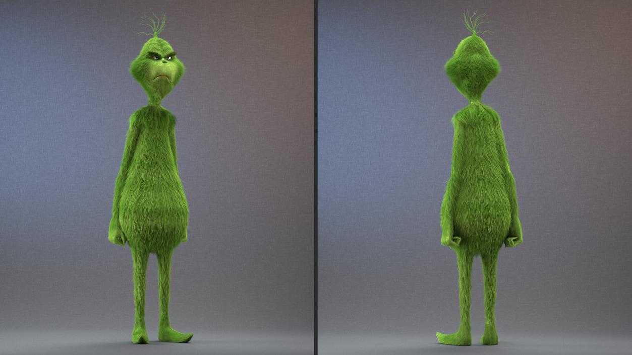 3D model Cartoon Grinch Character with Fur Rigged