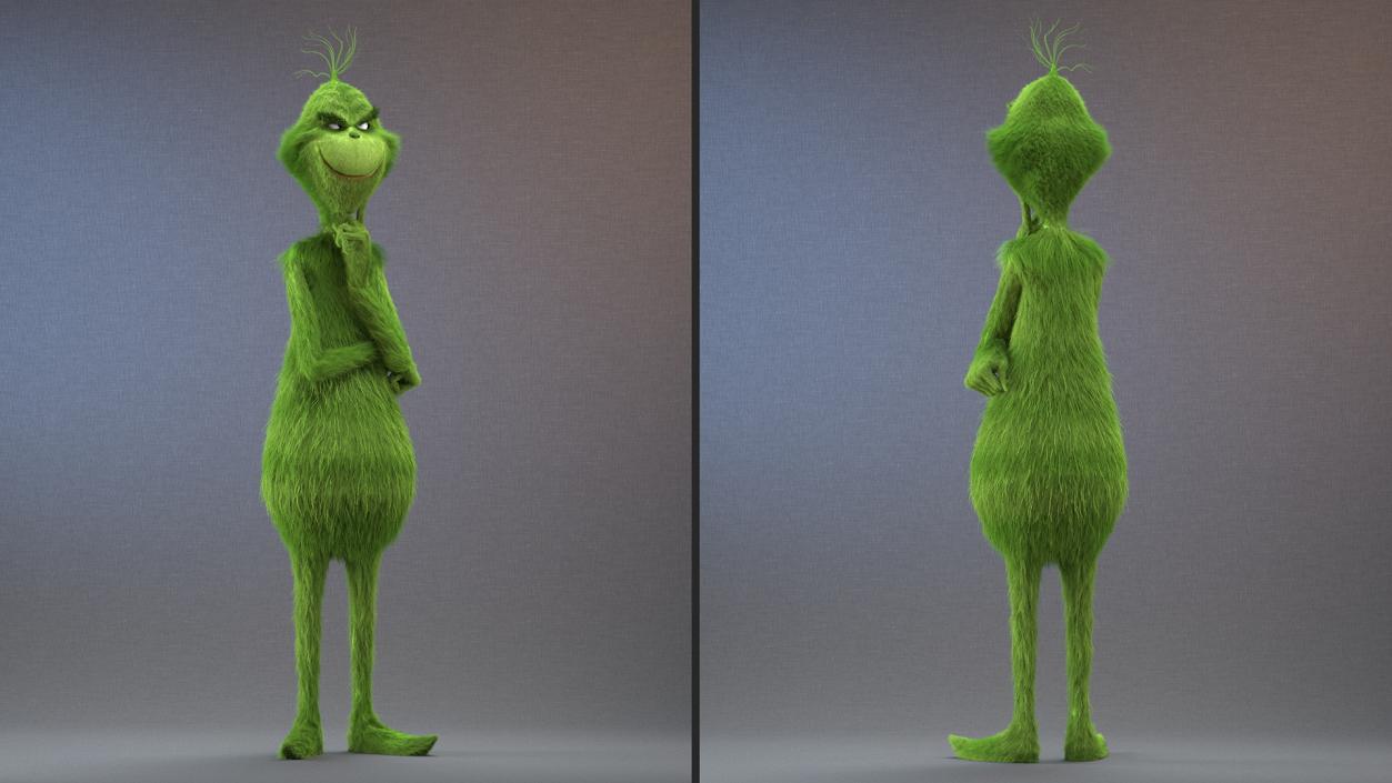 3D model Cartoon Grinch Character with Fur Rigged