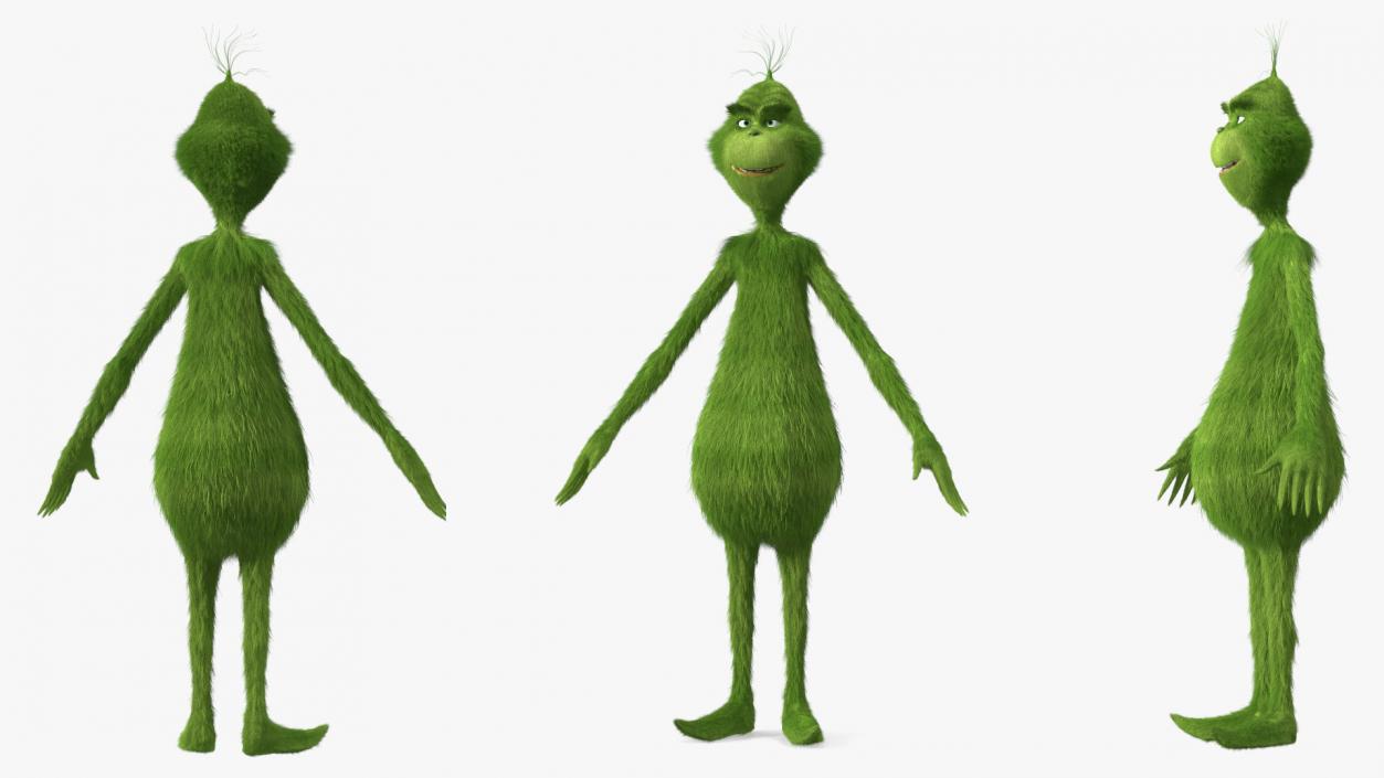 3D model Cartoon Grinch Character with Fur Rigged