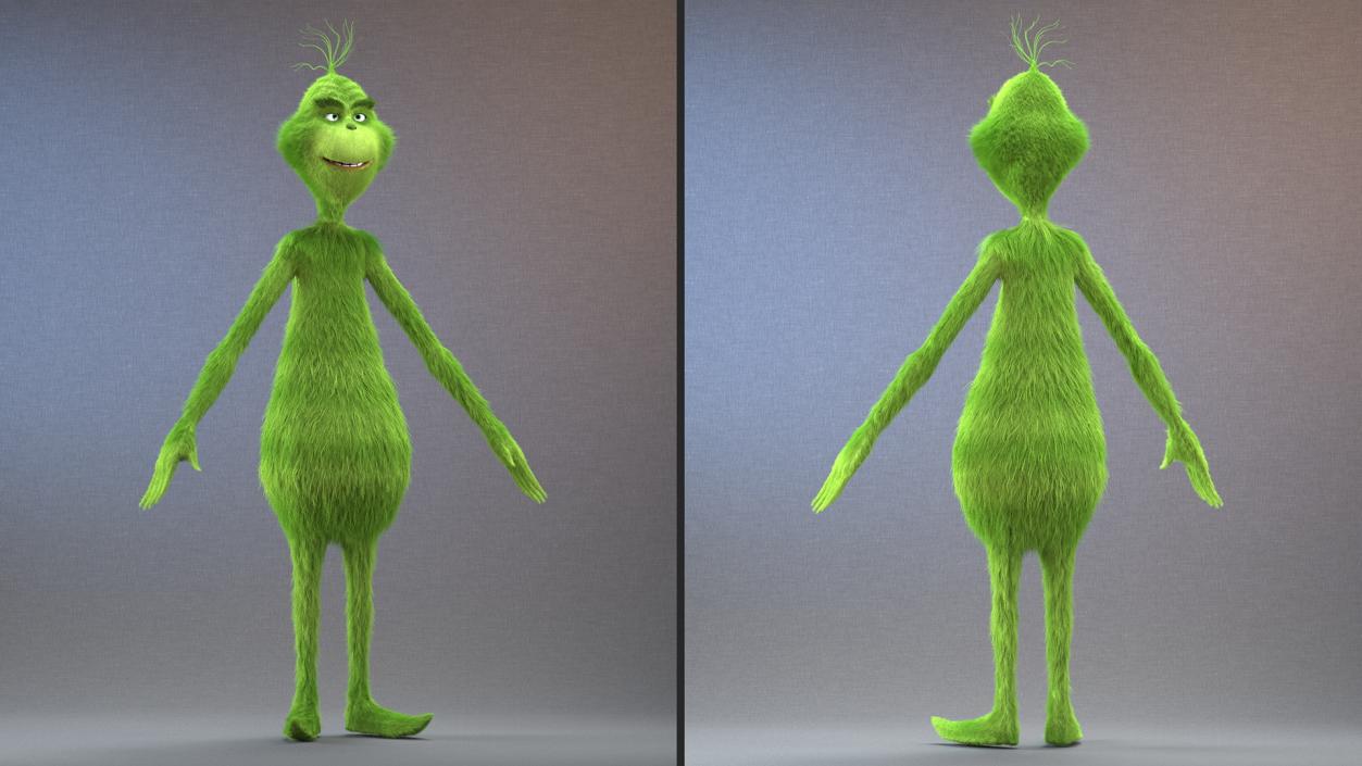 3D model Cartoon Grinch Character with Fur Rigged