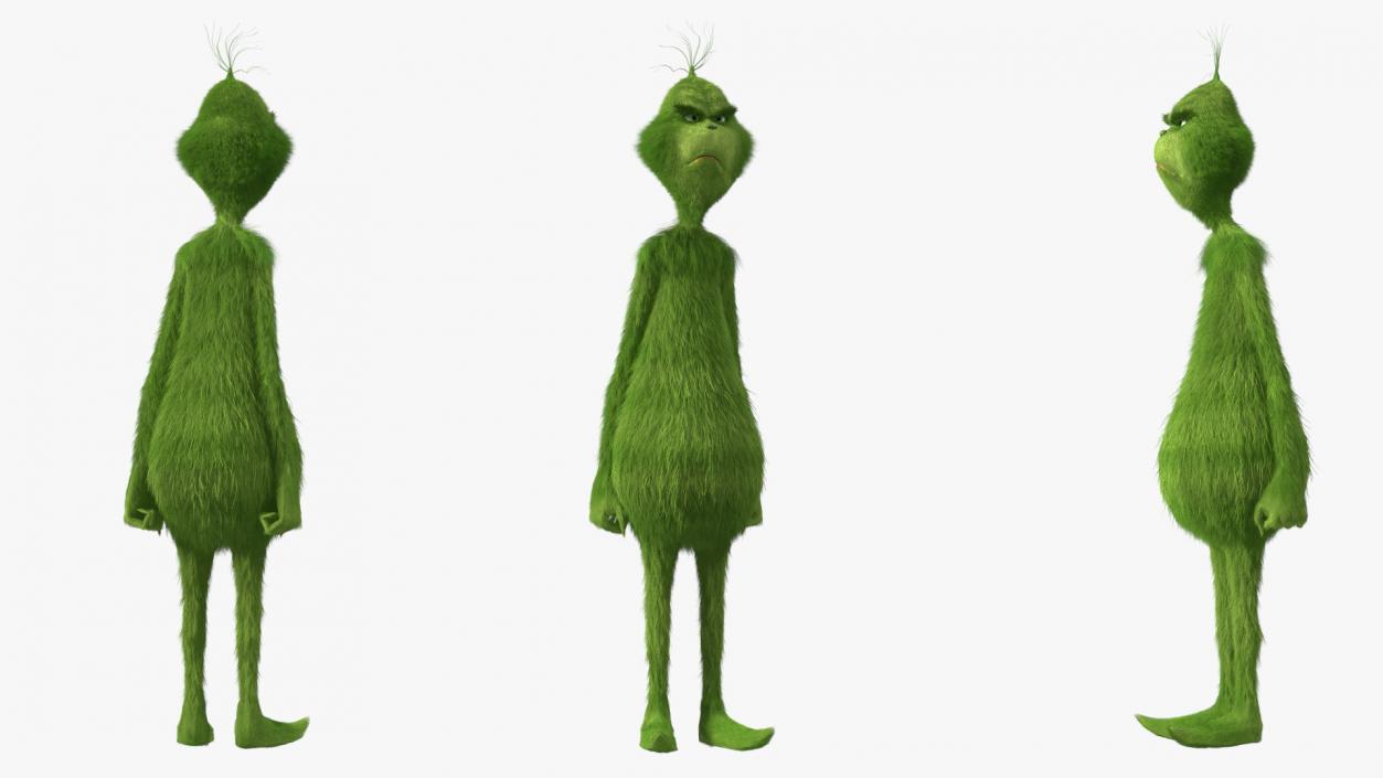 3D model Cartoon Grinch Character with Fur Rigged