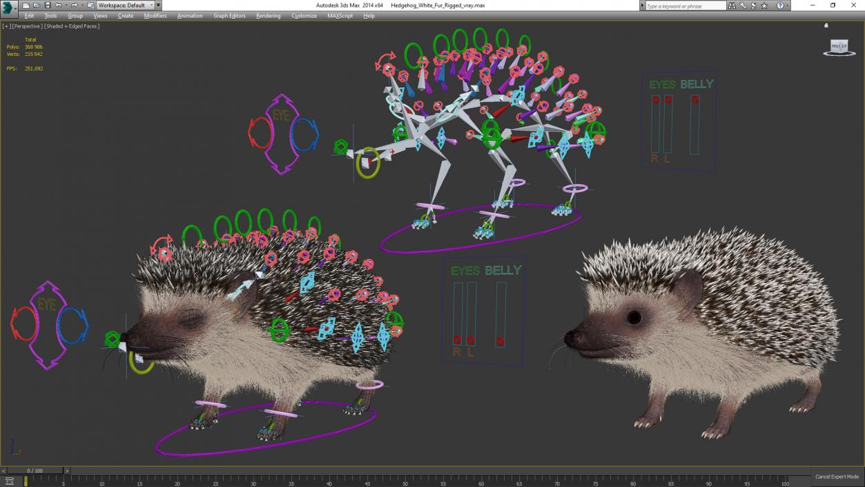 3D model Hedgehog White Fur Rigged