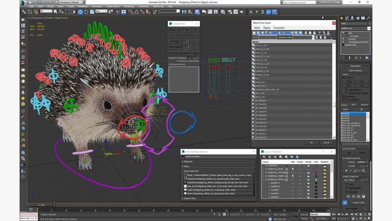 3D model Hedgehog White Fur Rigged