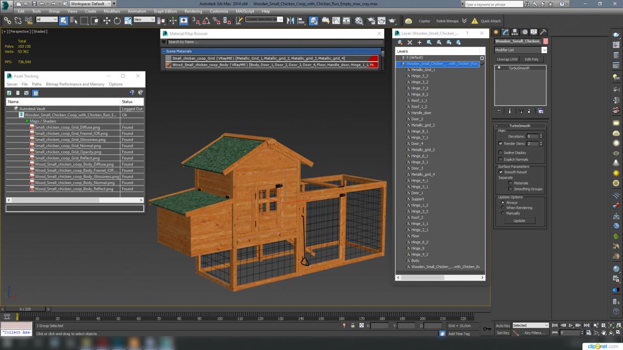 3D Wooden Small Chicken Coop with Chicken Run Empty model