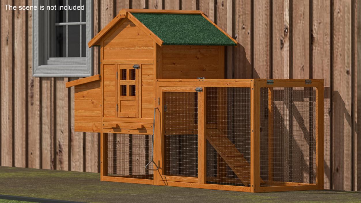 3D Wooden Small Chicken Coop with Chicken Run Empty model