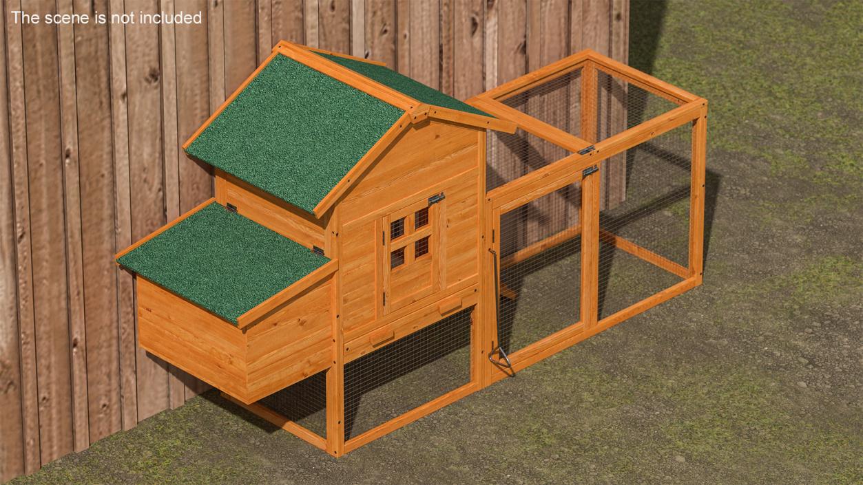 3D Wooden Small Chicken Coop with Chicken Run Empty model