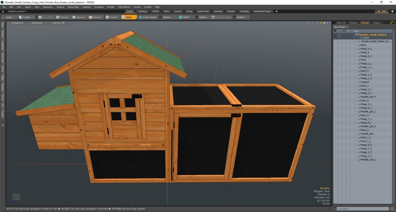 3D Wooden Small Chicken Coop with Chicken Run Empty model