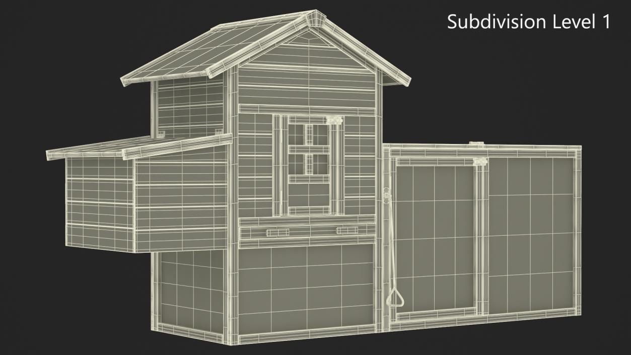 3D Wooden Small Chicken Coop with Chicken Run Empty model