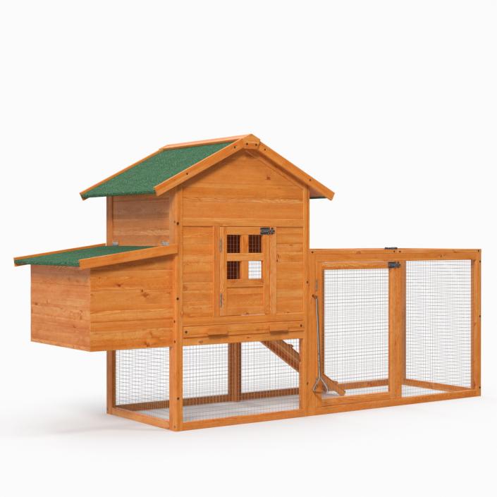 3D Wooden Small Chicken Coop with Chicken Run Empty model