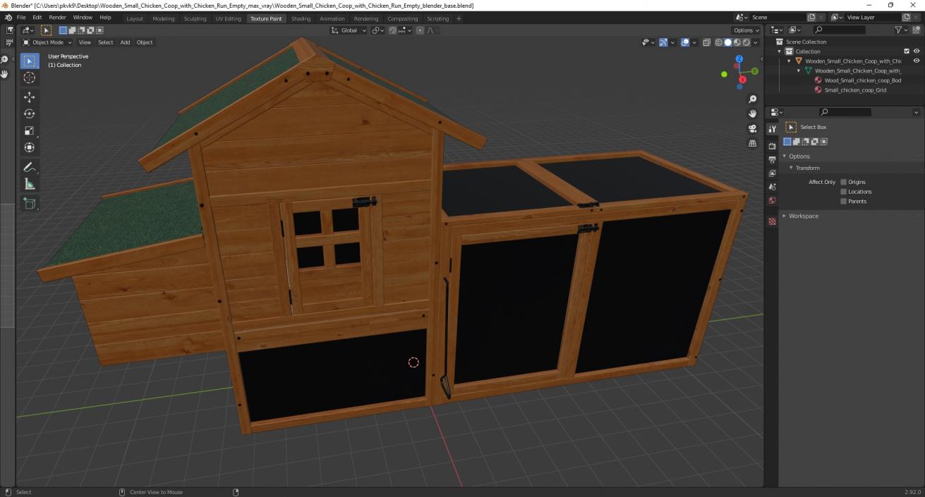 3D Wooden Small Chicken Coop with Chicken Run Empty model