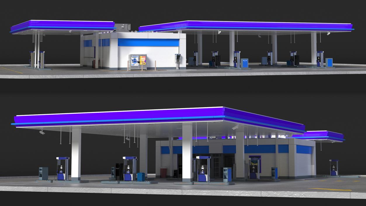 3D Gasoline Station Blue