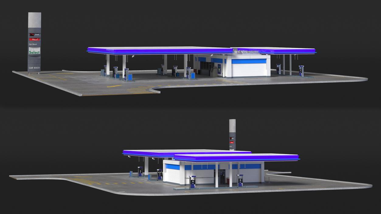 3D Gasoline Station Blue