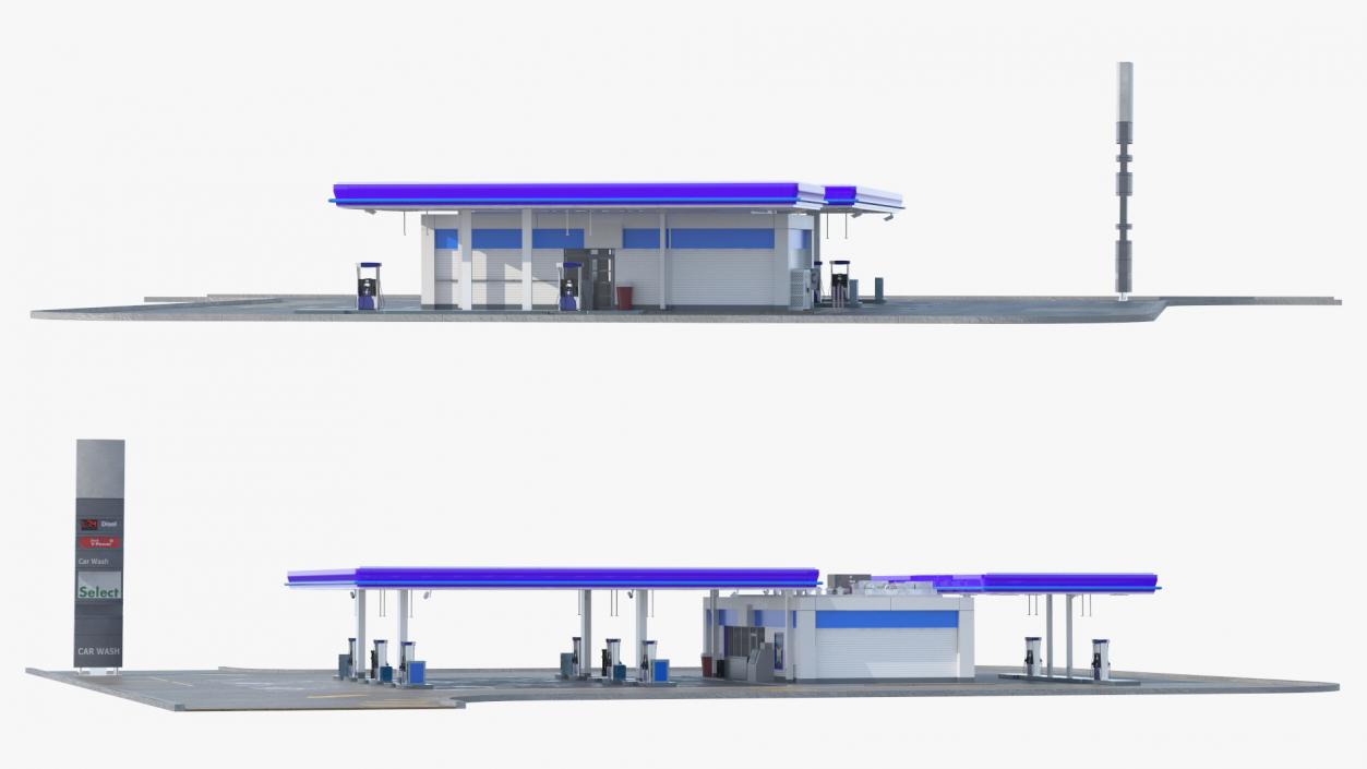 3D Gasoline Station Blue