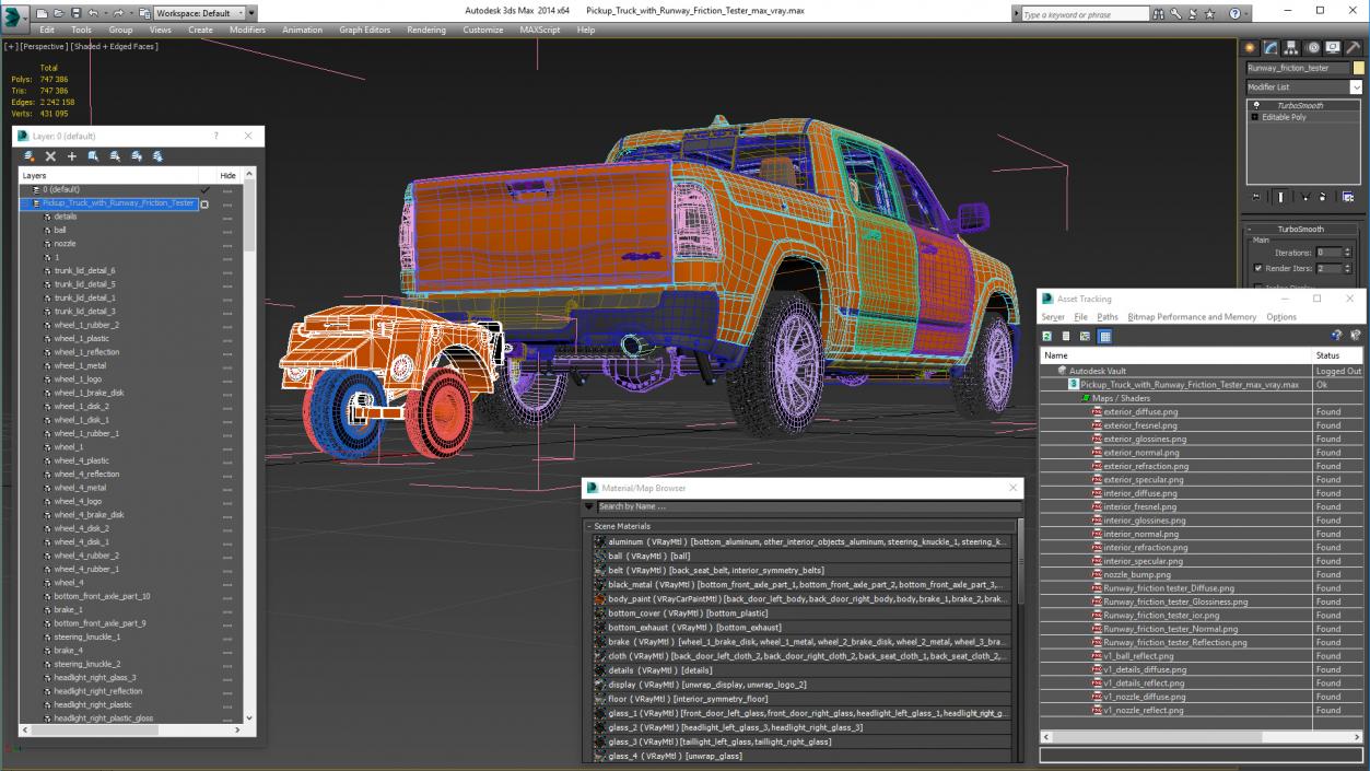 3D model Pickup Truck with Runway Friction Tester