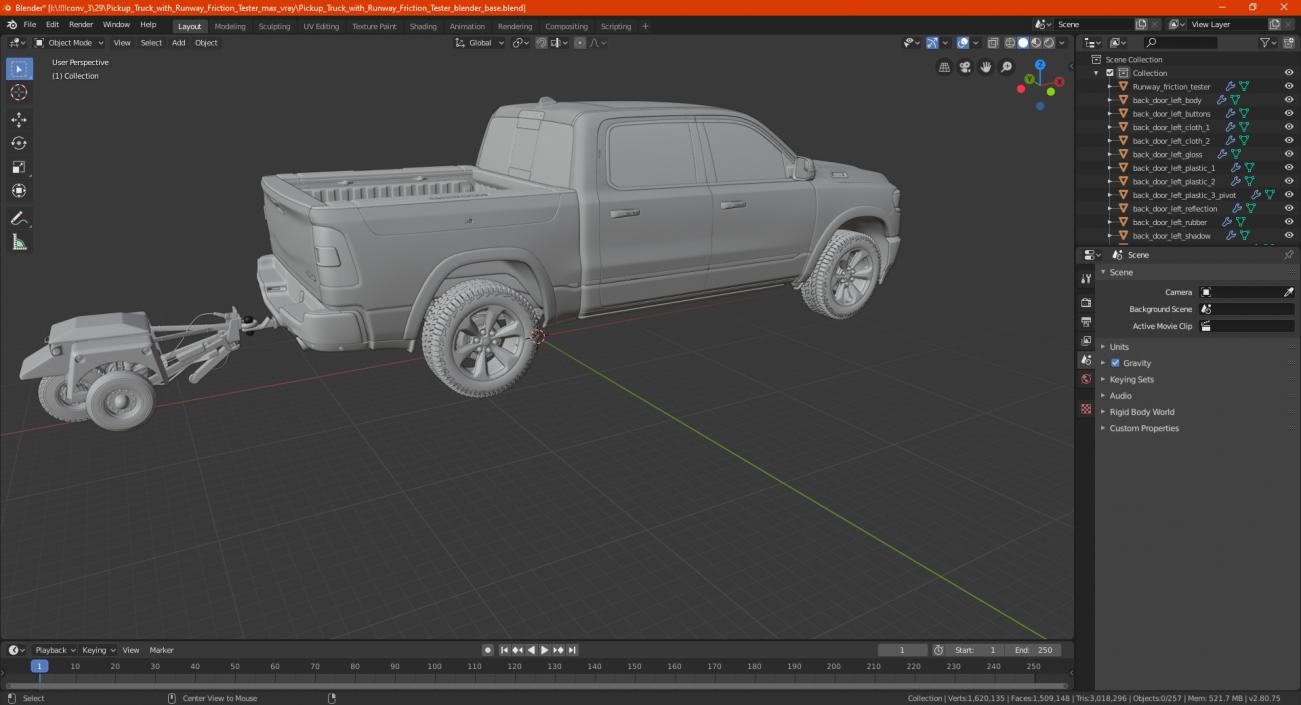 3D model Pickup Truck with Runway Friction Tester