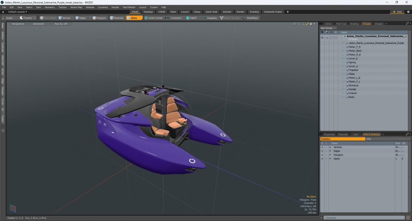 3D Aston Martin Luxurious Personal Submarine Purple model