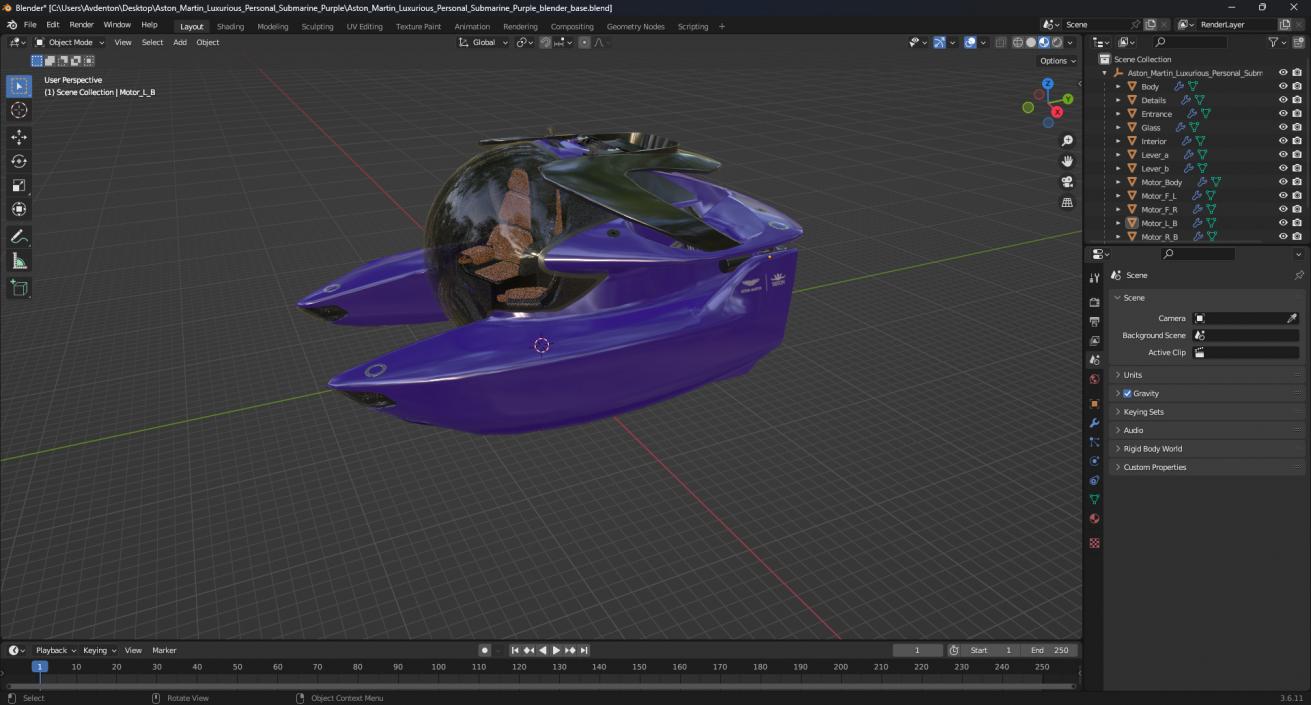 3D Aston Martin Luxurious Personal Submarine Purple model