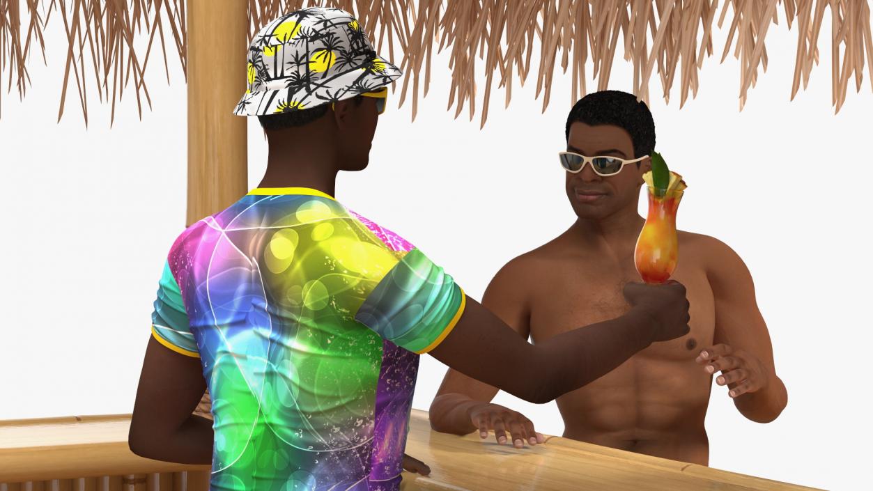 3D model Barman and People at Tiki Bar Rigged for Maya