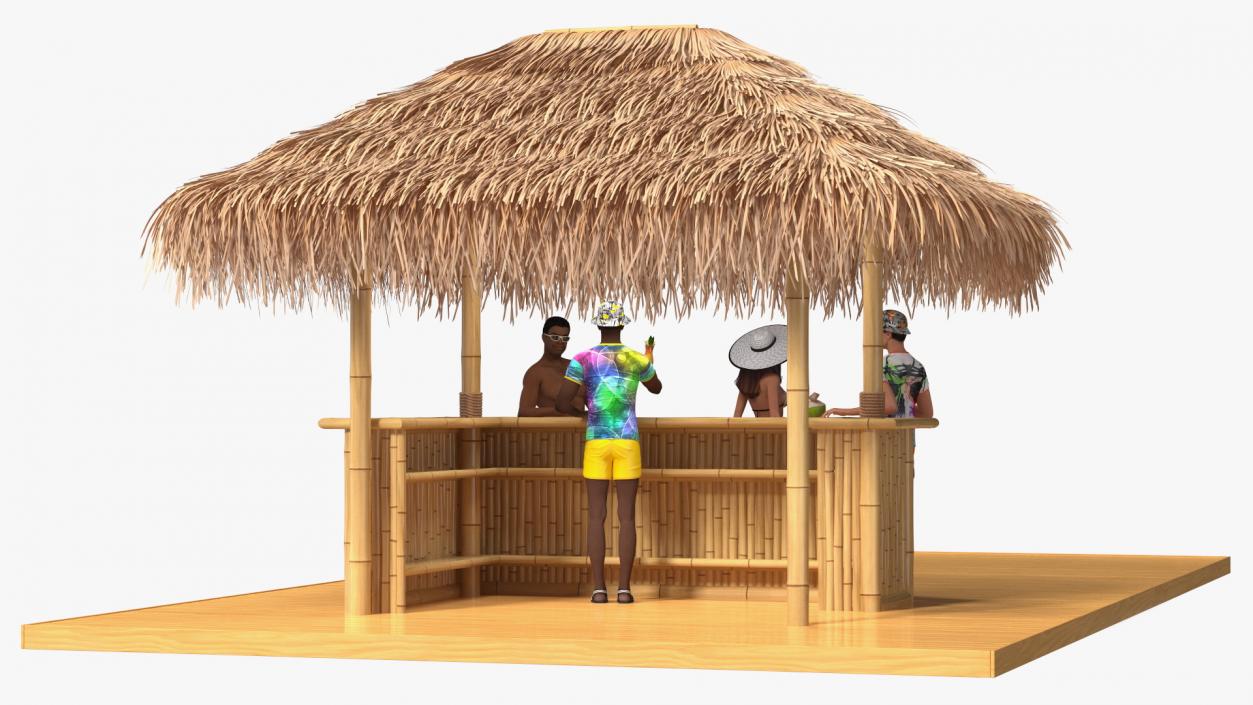 3D model Barman and People at Tiki Bar Rigged for Maya