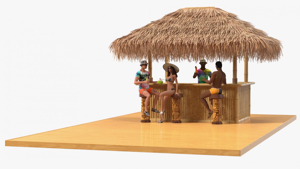 3D model Barman and People at Tiki Bar Rigged for Maya