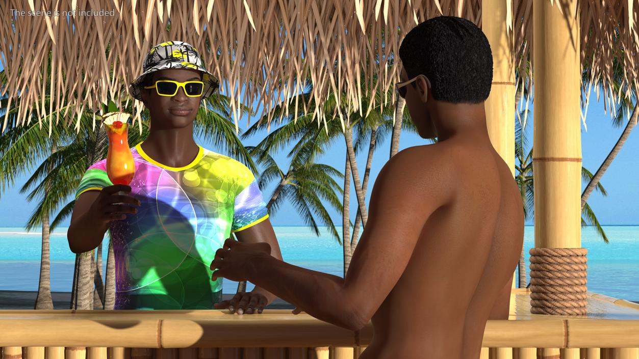 3D model Barman and People at Tiki Bar Rigged for Maya