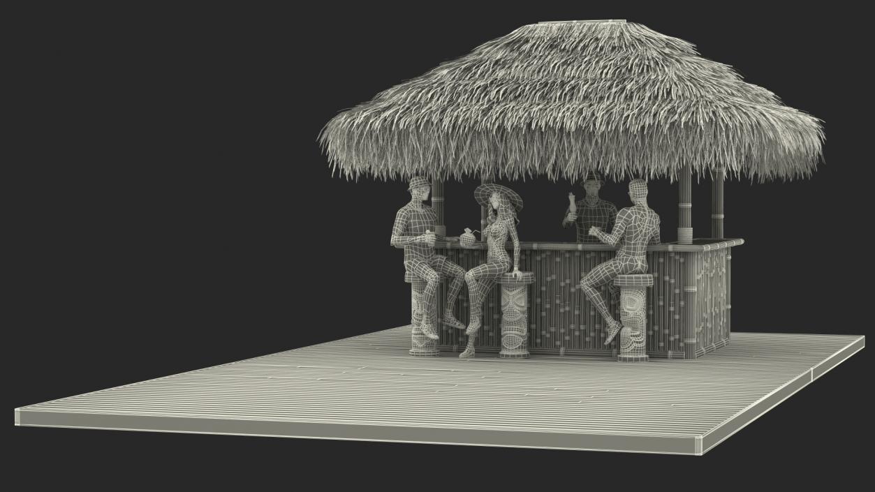 3D model Barman and People at Tiki Bar Rigged for Maya